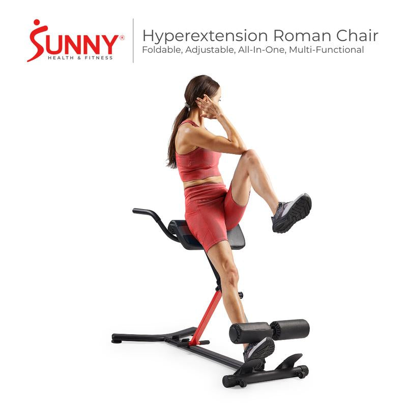 Sunny Health & Fitness Hyperextension Roman Chair, Home Gym Workout Fitness, Back Extension & Core/Glute Training, Built-In Dip Bar Station, Adjustable & Foldable, Heavy-Duty Frame, 330 Lbs Capacity