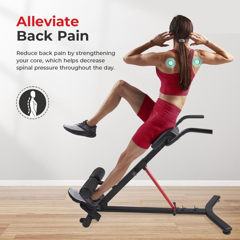 Sunny Health & Fitness Hyperextension Roman Chair, Home Gym Workout Fitness, Back Extension & Core/Glute Training, Built-In Dip Bar Station, Adjustable & Foldable, Heavy-Duty Frame, 330 Lbs Capacity