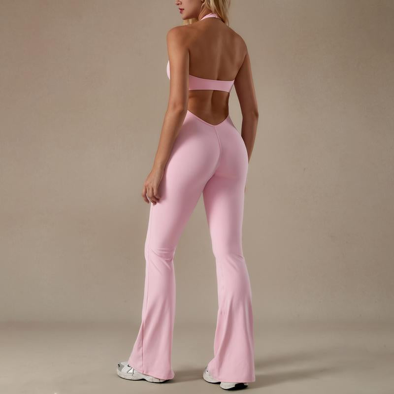 Timeoff Backless Halter Jumpsuit , Soft Stretch Fabric, Moisture-Wicking , Yoga, Gym & Active Lifestyle , Women'S Versatile Activewear Fitness Outfit Workout Apparel,Jumpsuit Women